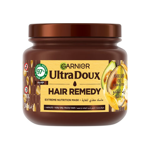 GETIT.QA- Qatar’s Best Online Shopping Website offers GARNIER ULTRA DOUX HAIR REMEDY EXTREME NUTRITION MASK WITH AVOCADO OIL & SHEA BUTTER 340 ML at the lowest price in Qatar. Free Shipping & COD Available!