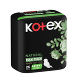 GETIT.QA- Qatar’s Best Online Shopping Website offers KOTEX NATURAL MAXI PROTECT THICK 100% COTTON PAD SUPER SIZE WITH WINGS 26 PCS at the lowest price in Qatar. Free Shipping & COD Available!