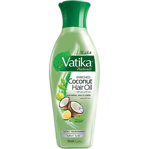 GETIT.QA- Qatar’s Best Online Shopping Website offers VATIKA NATURALS ENRICHED COCONUT HAIR OIL WITH HENNA-- AMLA & LEMON PROMOTES SOFT STRONG & SILKY HAIR FOR EXTRA NOURISHMENT 250 ML at the lowest price in Qatar. Free Shipping & COD Available!