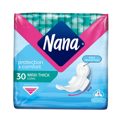 GETIT.QA- Qatar’s Best Online Shopping Website offers NANA MAXI THICK LONG PADS WITH WINGS 30 PCS at the lowest price in Qatar. Free Shipping & COD Available!