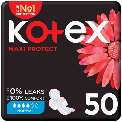 GETIT.QA- Qatar’s Best Online Shopping Website offers KOTEX MAXI PROTECT THICK NORMAL SIZE SANITARY PADS WITH WINGS 50PCS at the lowest price in Qatar. Free Shipping & COD Available!