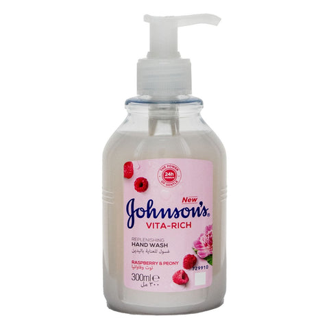 GETIT.QA- Qatar’s Best Online Shopping Website offers JOHNSON'S VITA-RICH RASPBERRY & PEONY REPLENISHING HAND WASH 300 ML at the lowest price in Qatar. Free Shipping & COD Available!