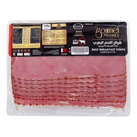 GETIT.QA- Qatar’s Best Online Shopping Website offers GOURMET HALAL CHILLED BEEF BREAKFAST STRIPS AMERICAN STYLE-- 150 G at the lowest price in Qatar. Free Shipping & COD Available!