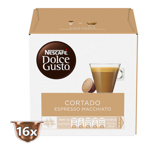 GETIT.QA- Qatar’s Best Online Shopping Website offers NESCAFE DOLCE GUSTO CORTADO (ESPRESSO MACCHIATO) COFFEE CAPSULES 16 PCS at the lowest price in Qatar. Free Shipping & COD Available!