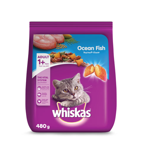 GETIT.QA- Qatar’s Best Online Shopping Website offers WHISKAS OCEAN FISH DRY FOOD FOR ADULT CATS 1+ YEARS 480 G at the lowest price in Qatar. Free Shipping & COD Available!