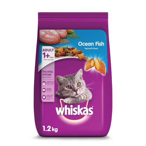 GETIT.QA- Qatar’s Best Online Shopping Website offers WHISKAS OCEAN FISH DRY FOOD FOR ADULT CATS 1+ YEARS 1.2 KG at the lowest price in Qatar. Free Shipping & COD Available!