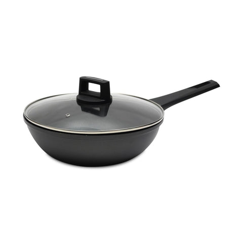 Chefline Die Cast Aluminium Wok Pan with Lid, 28 cm, KSCG28 - GETIT.QA