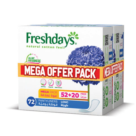 GETIT.QA- Qatar’s Best Online Shopping Website offers FRESHDAYS ALL DAY FRESHNESS PANTYLINER 2 X 72 PCS at the lowest price in Qatar. Free Shipping & COD Available!