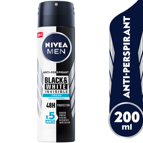 GETIT.QA- Qatar’s Best Online Shopping Website offers NIVEA MEN DEODORANT SPRAY BLACK & WHITE INVISIBLE 200 ML at the lowest price in Qatar. Free Shipping & COD Available!