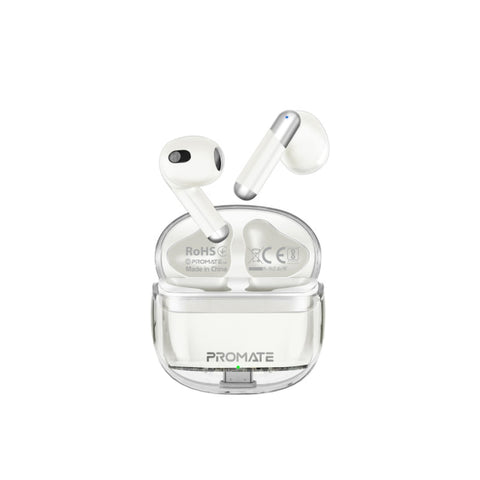 GETIT.QA- Qatar’s Best Online Shopping Website offers PROMATE TRANSPODS HD TRANSPARENT TWS EARBUDS WITH MIC, WHITE at the lowest price in Qatar. Free Shipping & COD Available!