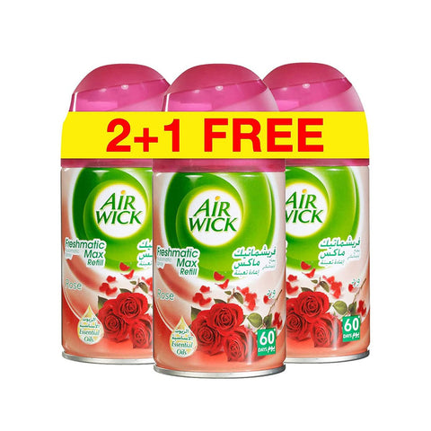 GETIT.QA- Qatar’s Best Online Shopping Website offers AIRWICK FRESHMATIC AUTOSPRAY REFILL ROSE FRAGRANCE 3 X 250 ML
 at the lowest price in Qatar. Free Shipping & COD Available!