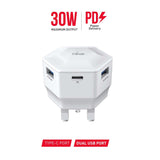 GETIT.QA- Qatar’s Best Online Shopping Website offers TRANDS 30W PD DUAL USB PORTS, TYPE-C PORTS TRAVEL CHARGER WITH TYPE-C TO LIGHTNING CABLE, WHITE at the lowest price in Qatar. Free Shipping & COD Available!