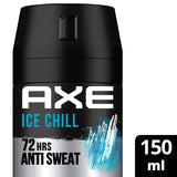 GETIT.QA- Qatar’s Best Online Shopping Website offers AXE MEN ANTIPERSPIRANT DEODORANT SPRAY ICE CHILL 72 HOURS ANTI-SWEAT 150 ML at the lowest price in Qatar. Free Shipping & COD Available!