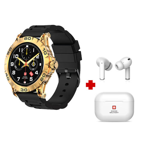 GETIT.QA- Qatar’s Best Online Shopping Website offers SWISS MILITARY SMART WATCH SILICONE STRAP DOM 2 BLACK + TWS EARBUDS DELTA at the lowest price in Qatar. Free Shipping & COD Available!