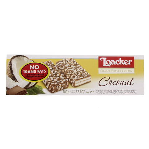 GETIT.QA- Qatar’s Best Online Shopping Website offers LOACKER GRAN PASTICCERIA FINE MILK CHOCOLATE BISCUITS WITH COCONUT CREAM 100G at the lowest price in Qatar. Free Shipping & COD Available!