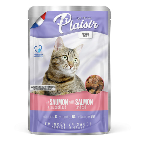 GETIT.QA- Qatar’s Best Online Shopping Website offers PLAISIR CAT FOOD CHUNKS WITH SALMON AND COD IN GRAVY 100 G
 at the lowest price in Qatar. Free Shipping & COD Available!