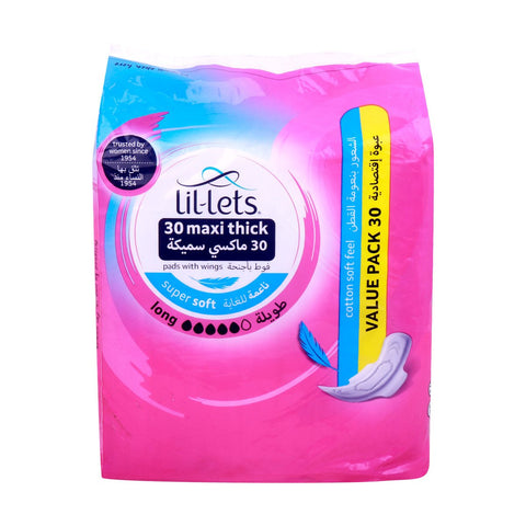 GETIT.QA- Qatar’s Best Online Shopping Website offers LIL LETS MAXI THICK LONG PADS WITH WINGS 30PCS at the lowest price in Qatar. Free Shipping & COD Available!