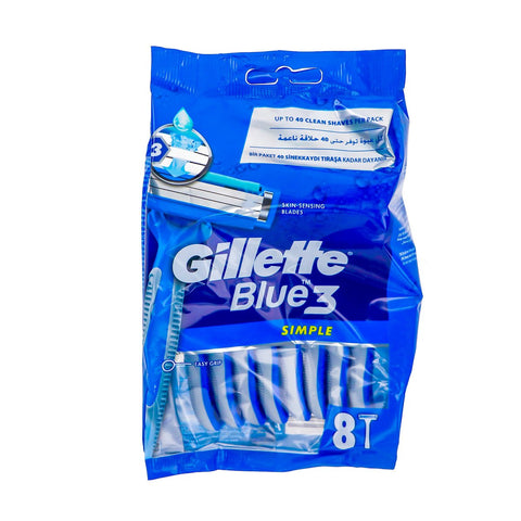 GETIT.QA- Qatar’s Best Online Shopping Website offers GILLETTE RAZOR BLUE 3 SIMPLE 8 PCS at the lowest price in Qatar. Free Shipping & COD Available!