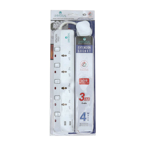 GETIT.QA- Qatar’s Best Online Shopping Website offers UNIVERSAL EXTENSION SOCKET 4WAY 3MTR WITH 2 USB-- UN2024U at the lowest price in Qatar. Free Shipping & COD Available!