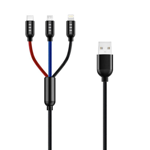 GETIT.QA- Qatar’s Best Online Shopping Website offers TRANDS MULTI COLORED 3 IN 1 USB CABLE WITH LIGHTNING MICRO USB TYPE C CONNECTORS 1.2 METER CA8816 at the lowest price in Qatar. Free Shipping & COD Available!