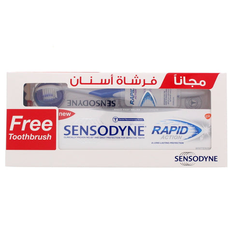 GETIT.QA- Qatar’s Best Online Shopping Website offers SENSODYNE RAPID ACTION WHITENING TOOTH PASTE 75 ML + TOOTH BRUSH at the lowest price in Qatar. Free Shipping & COD Available!