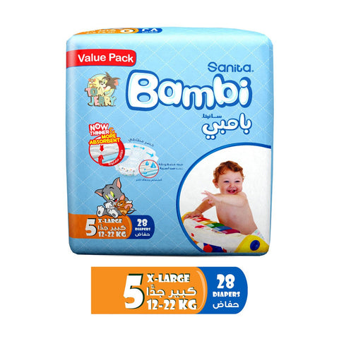 GETIT.QA- Qatar’s Best Online Shopping Website offers SANITA BAMBI BABY DIAPER SIZE 5 EXTRA LARGE 13-25KG VALUE PACK 28PCS at the lowest price in Qatar. Free Shipping & COD Available!