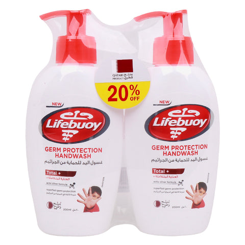 GETIT.QA- Qatar’s Best Online Shopping Website offers LIFEBUOY TOTAL ACTIV SILVER FORMULA GERM PROTECTION HANDWASH VALUE PACK 2 X 200 ML at the lowest price in Qatar. Free Shipping & COD Available!