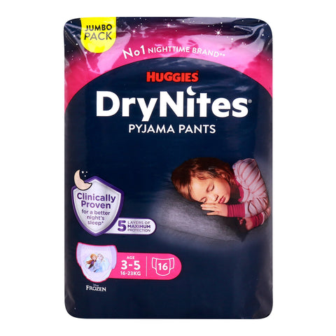 GETIT.QA- Qatar’s Best Online Shopping Website offers HUGGIES DRYNITES PYJAMA PANTS 3-5 YEARS BED WETTING DIAPER GIRL 16-23 KG JUMBO PACK 16 PCS at the lowest price in Qatar. Free Shipping & COD Available!