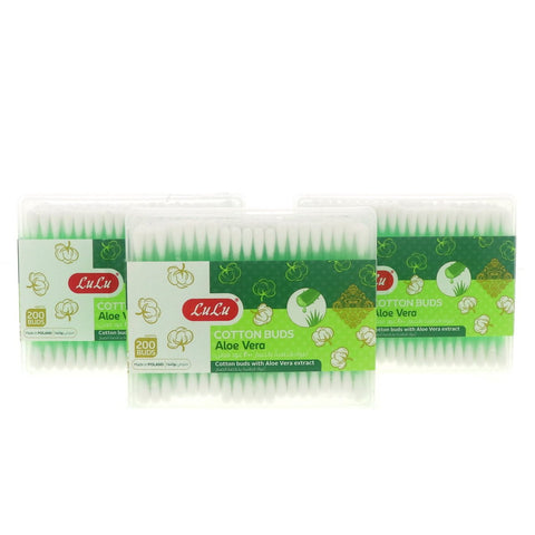 GETIT.QA- Qatar’s Best Online Shopping Website offers LULU COTTON BUDS WITH ALOE VERA RECTANGULAR PACK 3 X 200 PCS at the lowest price in Qatar. Free Shipping & COD Available!