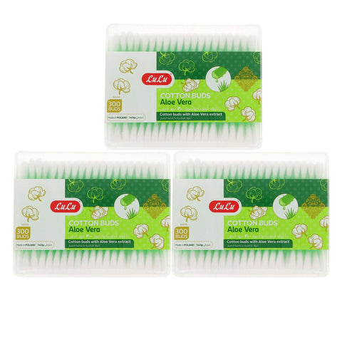 GETIT.QA- Qatar’s Best Online Shopping Website offers LULU COTTON BUDS WITH ALOE VERA 3 X 300 PCS at the lowest price in Qatar. Free Shipping & COD Available!