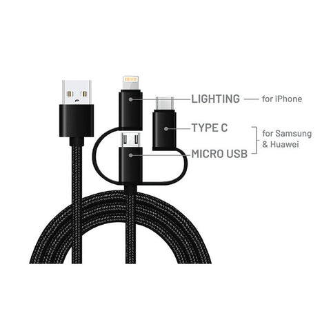 GETIT.QA- Qatar’s Best Online Shopping Website offers SMART 3 IN 1 CHARGING &AMP; SYNC CABLE C05 1METER at the lowest price in Qatar. Free Shipping & COD Available!