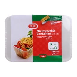 LuLu Square Microwavable Containers with Lids 1 Litre 5 pcs