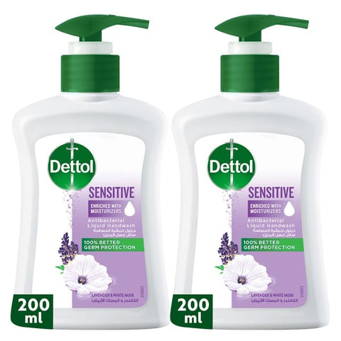 Dettol Sensitive Liquid Hand Wash Lavender & White Musk Scent 2 x 200 ml