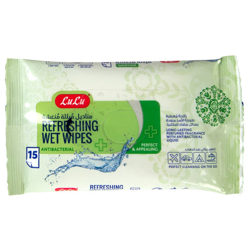 GETIT.QA- Qatar’s Best Online Shopping Website offers LULU ANTI BACTERIAL REFRESHING WET WIPES 15 PCS at the lowest price in Qatar. Free Shipping & COD Available!