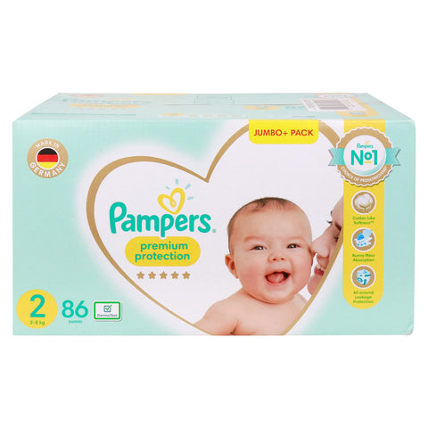GETIT.QA- Qatar’s Best Online Shopping Website offers PAMPERS PREMIUM BABY DIAPERS SIZE 2-- 3-8KG JUMBO PACK 86PCS at the lowest price in Qatar. Free Shipping & COD Available!