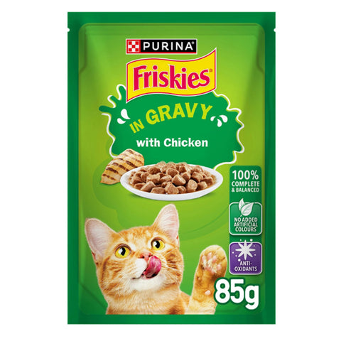 GETIT.QA- Qatar’s Best Online Shopping Website offers PURINA FRISKIES CHICKEN CHUNKS IN GRAVY WET CAT FOOD POUCH 85G at the lowest price in Qatar. Free Shipping & COD Available!