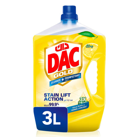 GETIT.QA- Qatar’s Best Online Shopping Website offers DAC CLEANER + DISINFECTANT GOLD CITRUS BURST 3 LITRE
 at the lowest price in Qatar. Free Shipping & COD Available!