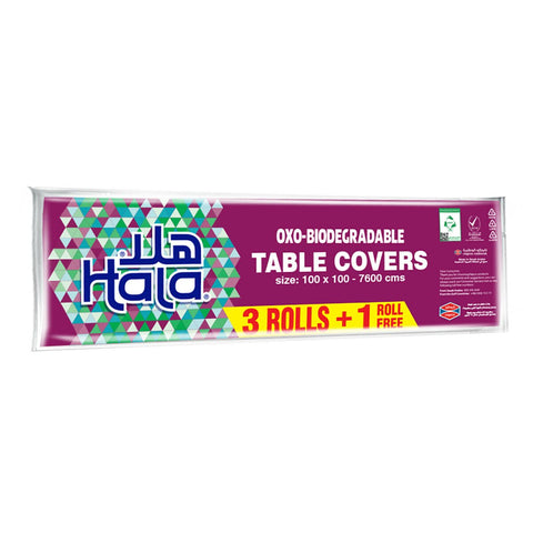 GETIT.QA- Qatar’s Best Online Shopping Website offers HALA TABLE COVERS OXO-BIODEGRADABLE SIZE 100 X 100-7600CM 19 PCS 3+1 at the lowest price in Qatar. Free Shipping & COD Available!