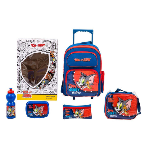 GETIT.QA- Qatar’s Best Online Shopping Website offers TOM & JERRY 5IN1 SCHOOL TROLLEY, FK151150 at the lowest price in Qatar. Free Shipping & COD Available!