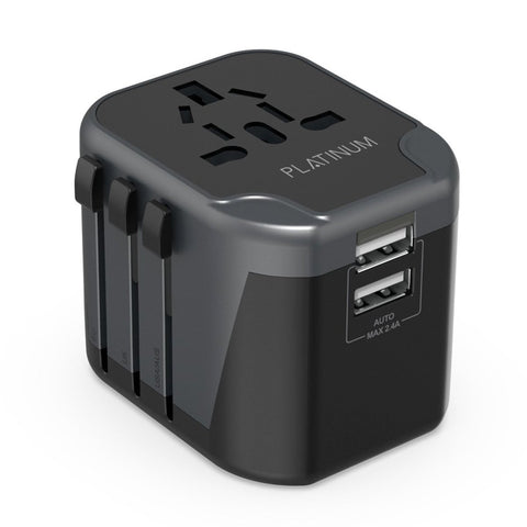 GETIT.QA- Qatar’s Best Online Shopping Website offers PLATINUM UNIVERSAL TRAVEL ADAPTER DUAL USB 2.4A P-UTAUSB2BK at the lowest price in Qatar. Free Shipping & COD Available!