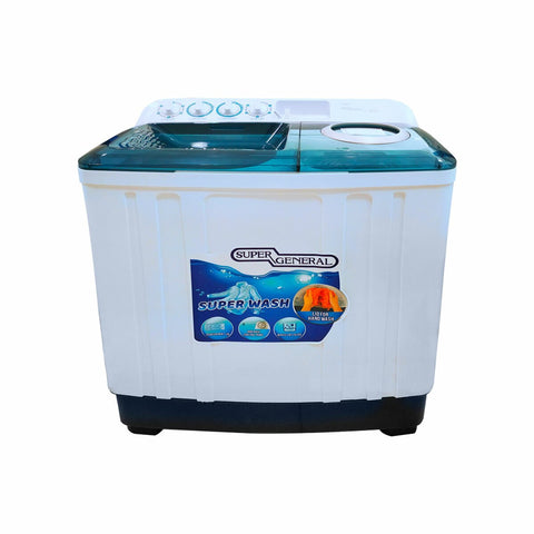 GETIT.QA- Qatar’s Best Online Shopping Website offers SUPER GENERAL TOP LOAD TWIN-TUB SEMI-AUTOMATIC WASHING MACHINE, 10 KG, WHITE/BLUE, SGW105 at the lowest price in Qatar. Free Shipping & COD Available!