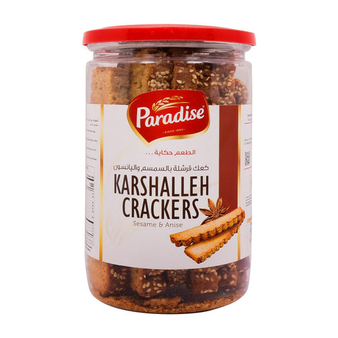 GETIT.QA- Qatar’s Best Online Shopping Website offers PARADISE KARSHALLEH CRACKERS SESAME & ANISE 270G at the lowest price in Qatar. Free Shipping & COD Available!