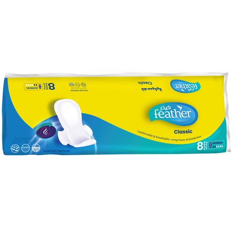 GETIT.QA- Qatar’s Best Online Shopping Website offers FEATHER CLASSIC SANITARY PADS WITH WINGS NORMAL 8PCS at the lowest price in Qatar. Free Shipping & COD Available!