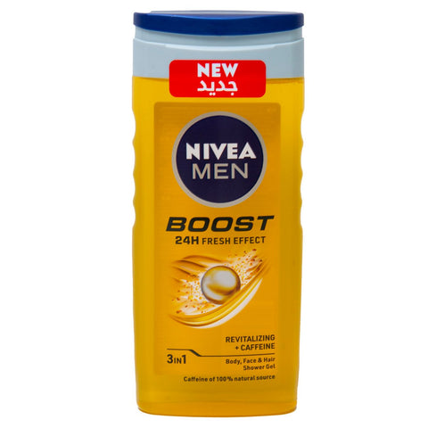 GETIT.QA- Qatar’s Best Online Shopping Website offers NIVEA MEN SHOWER GEL 3IN1 BOOST REVITALIZING + CAFFEINE 250 ML at the lowest price in Qatar. Free Shipping & COD Available!