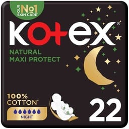 Kotex Natural Maxi Protect Thick 100% Cotton Overnight Sanitary Pads with Wings 22 pcs