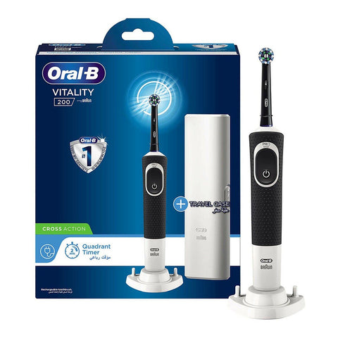 GETIT.QA- Qatar’s Best Online Shopping Website offers ORAL-B D100 VITALITY CROSS ACTION RECHARGEABLE TOOTHBRUSH WITH TRAVEL CASE D100.414.1X CA BLACK at the lowest price in Qatar. Free Shipping & COD Available!