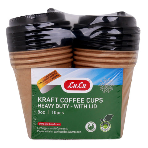LuLu Kraft Coffee Cups Heavy Duty with Lid 8oz 10 pcs