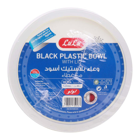 LuLu Black Plastic Bowl with Lid 500 ml 20 pcs