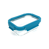 GETIT.QA- Qatar’s Best Online Shopping Website offers CHEFLINE RECTANGLE FOOD STORAGE GLASS CONTAINER WITH LID-- BLUE (TEAL BLUE)-- 640 ML at the lowest price in Qatar. Free Shipping & COD Available!