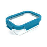 GETIT.QA- Qatar’s Best Online Shopping Website offers CHEFLINE RECTANGLE FOOD STORAGE GLASS CONTAINER WITH LID-- BLUE (TEAL BLUE)-- 1050 ML at the lowest price in Qatar. Free Shipping & COD Available!